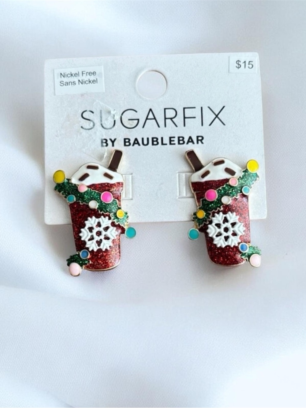 5/$25 NWT SugarFix by Baublebar "Cup of Cheer" Festive Earrings